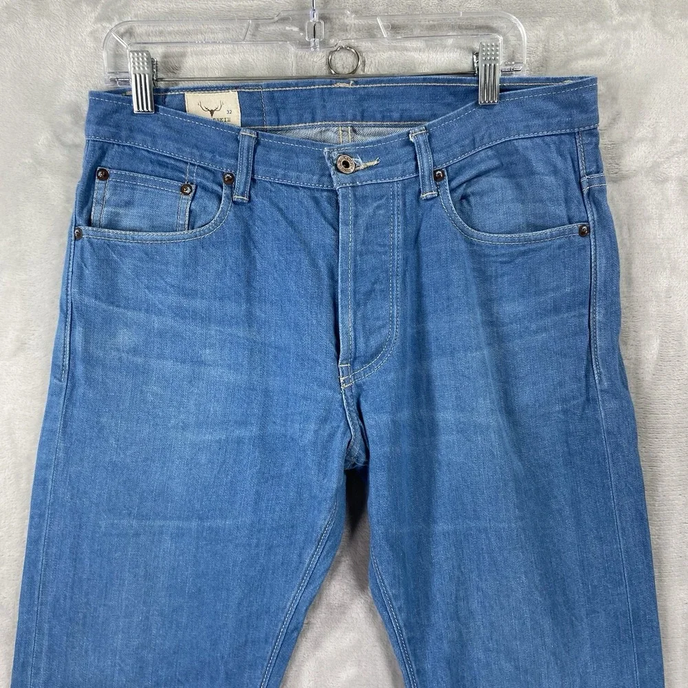 Nama Denim Jeans Mens 32x34 Japanese Selvedge Slim Straight Fit Blue Button Fly